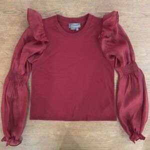 By Anthropologie English Factory Organza Mixed Smocked Detail Long Sleeve Top-XS